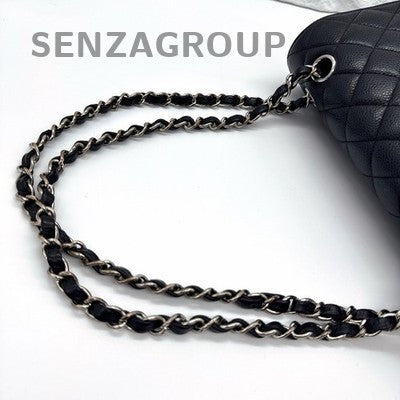Chanel Classic Flap Medium Black Silver Chain Quilted Shoulder Bag Women