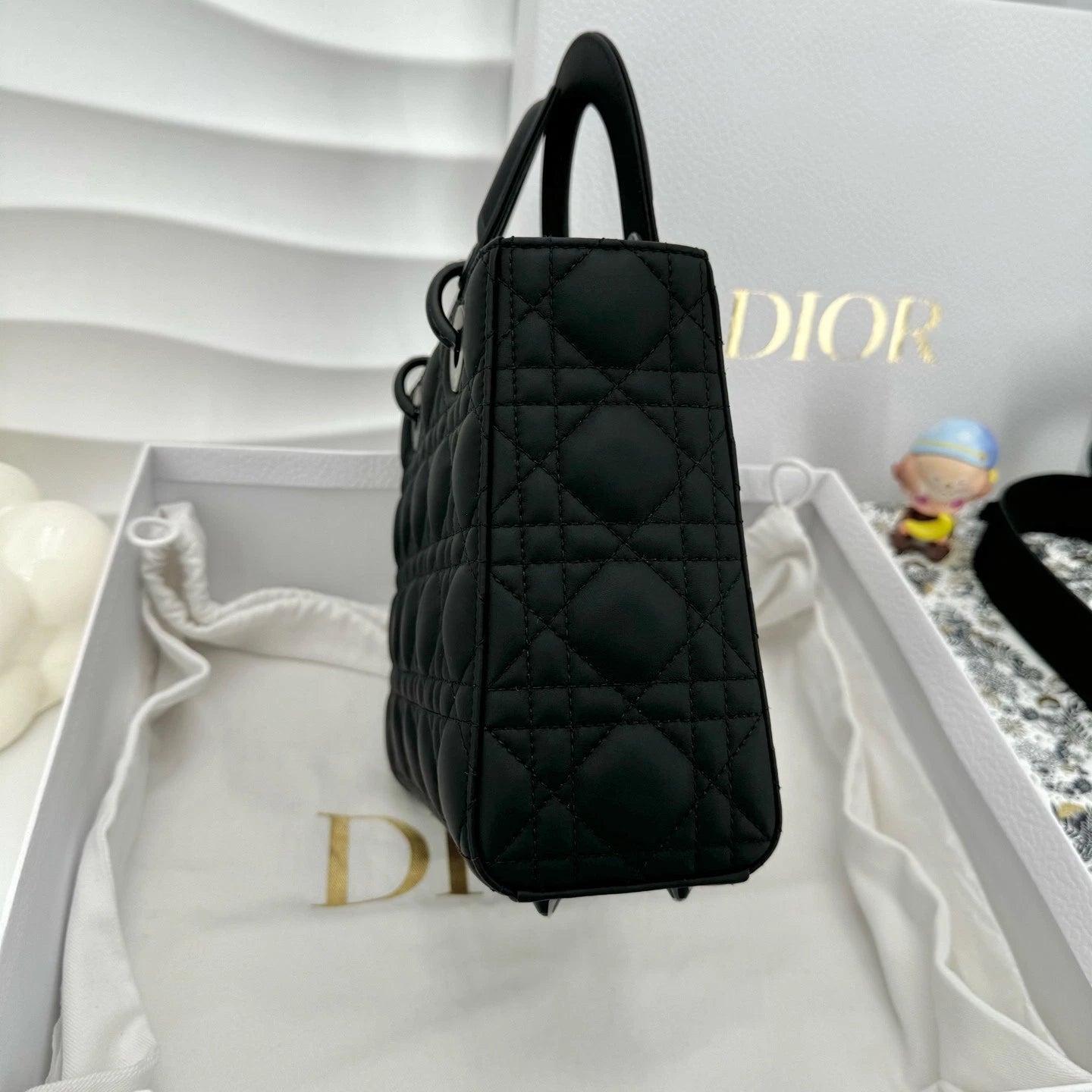 New Dior Black Matte Calfskin Lady Dior Top Handle Bag For Women