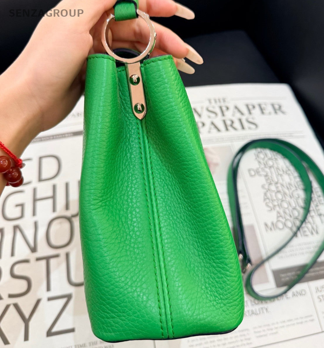 Louis Vuitton Capucines BB Calfskin Top Handle Bag Crossbody Green Silver Women