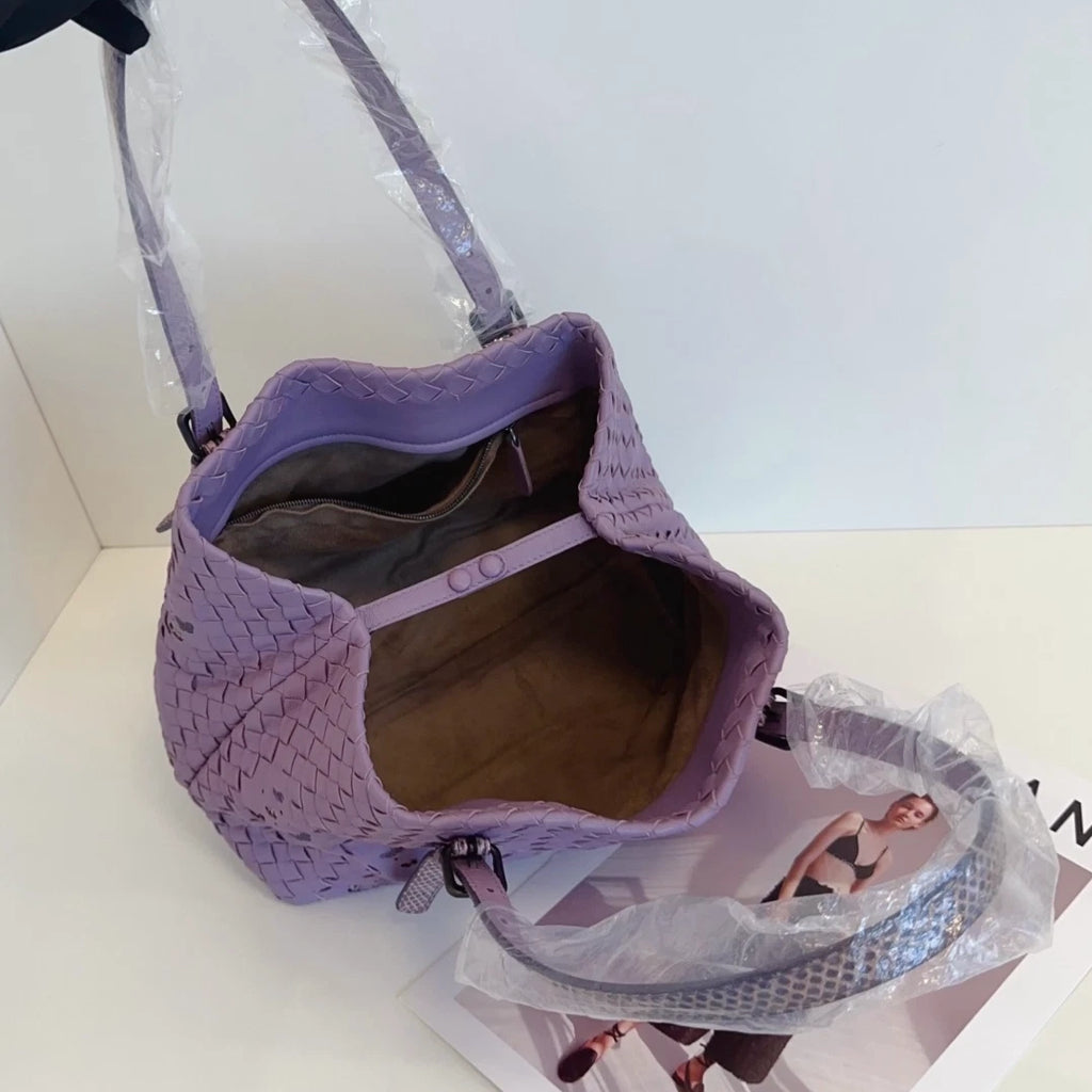 Bottega Veneta Intrecciato Tote Top Handle Shoulder Bag Purple Women Classic