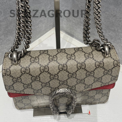 Gucci Dionysus Small Chain Shoulder Crossbody Bag Brown Red Silver