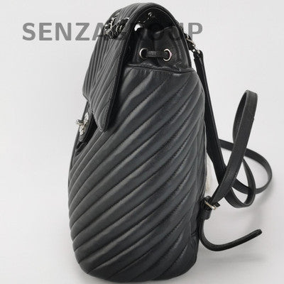 Chanel Salzburg V-Stitch Backpack Black Silver Hardware Women's Classic Fashion