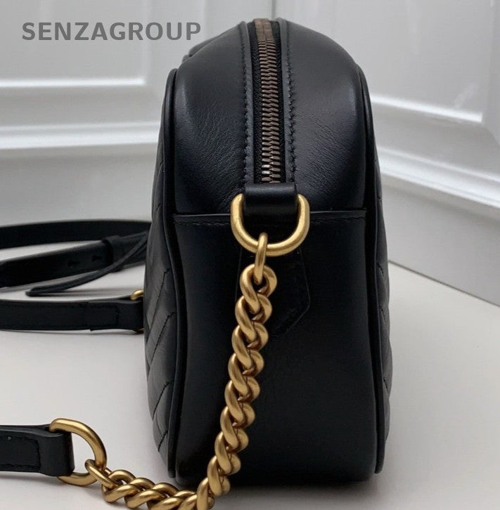 Gucci Marmont Calfskin Shoulder Bag Crossbody Black Gold Women Classic