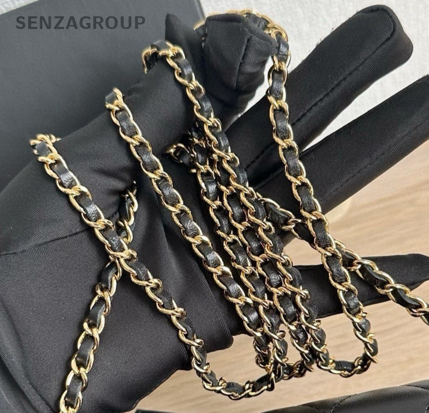Chanel WOC Mini Lambskin Chain Shoulder Bag Crossbody Black Gold Women Classic