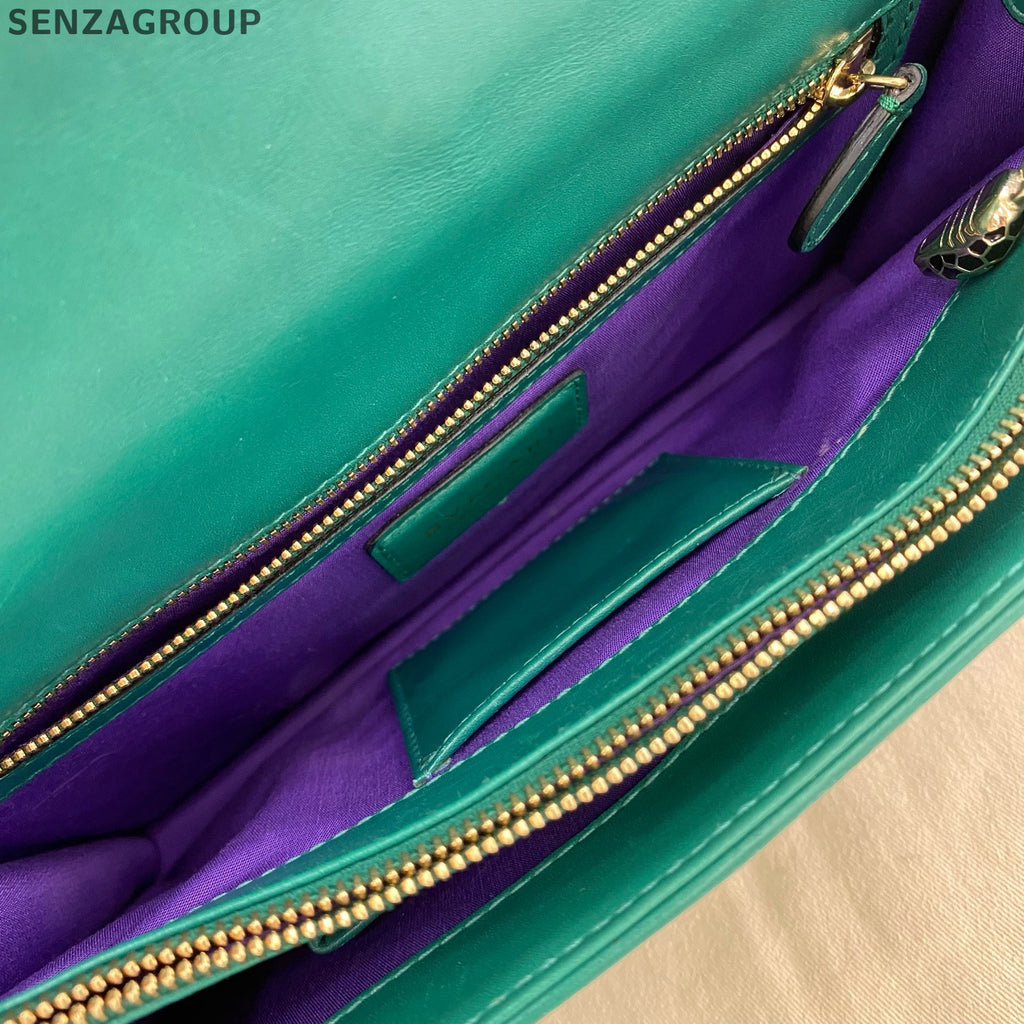Bvlgari Serpenti Forever Medium Chain Shoulder Bag Green Gold Classic Women
