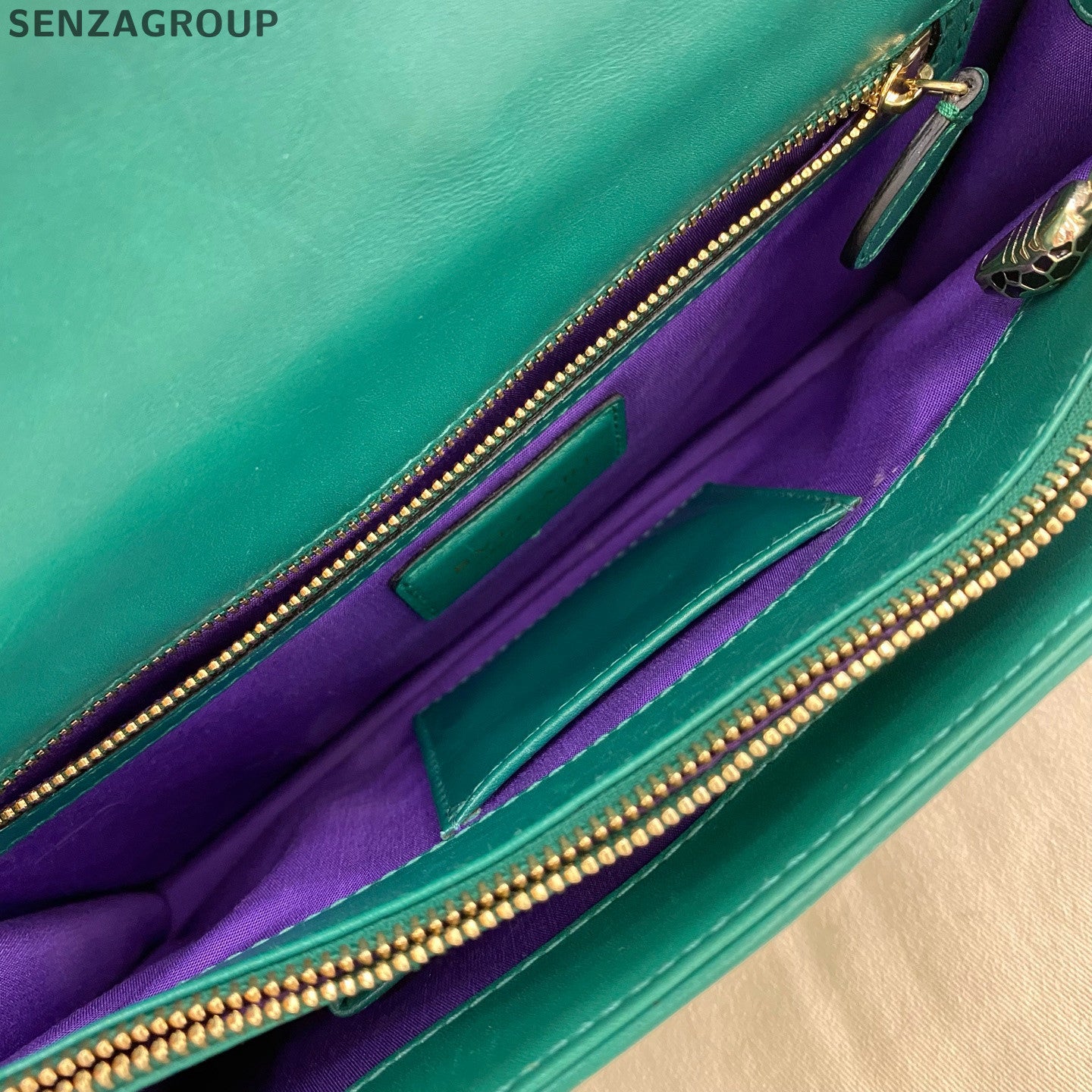 Bvlgari Serpenti Forever Medium Chain Shoulder Bag Green Gold Classic Women