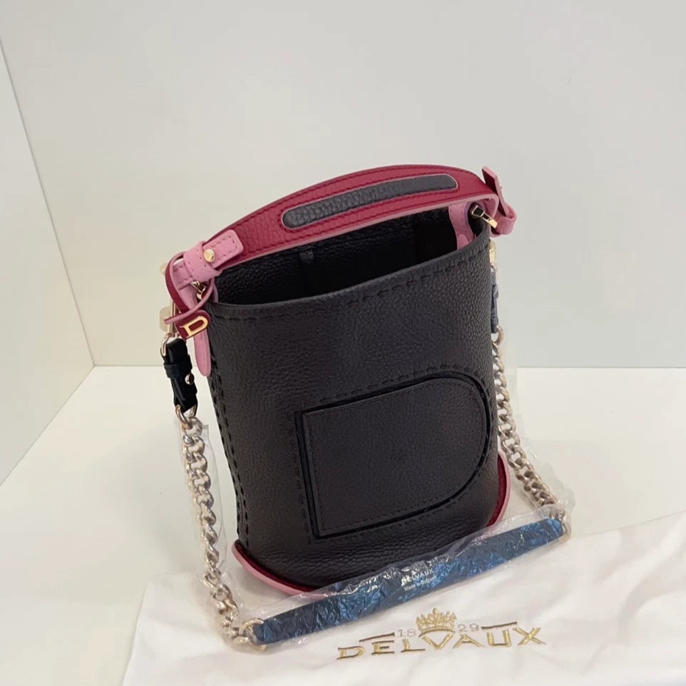 Delvaux Pin Twist Bucket Top Handle Bag Crossbody Black Gold Women Classic