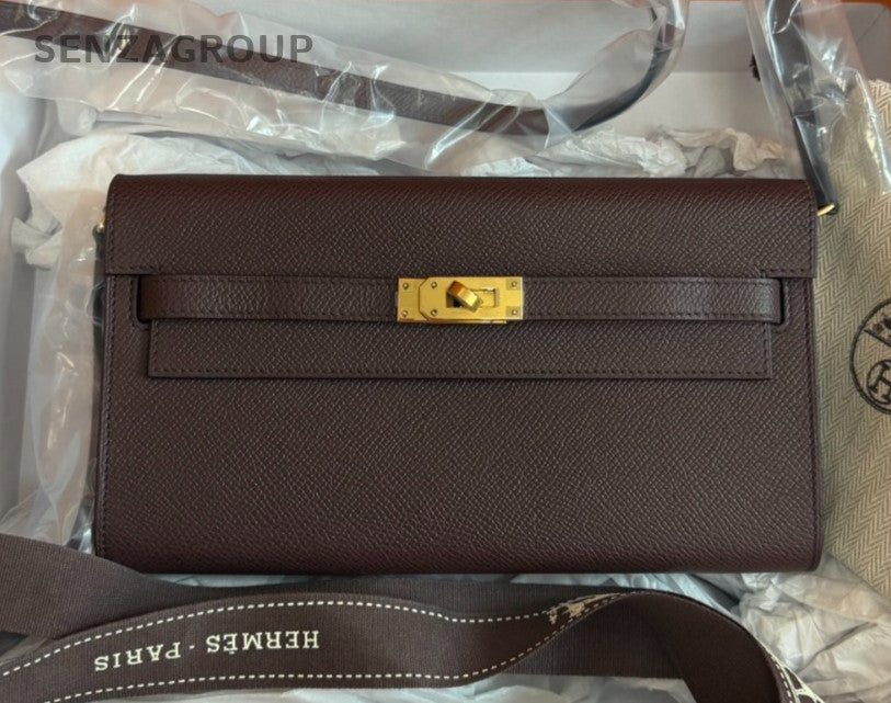 Hermes Kelly To Go Epsom Purple Gold Crossbody Used Women Classic Designer