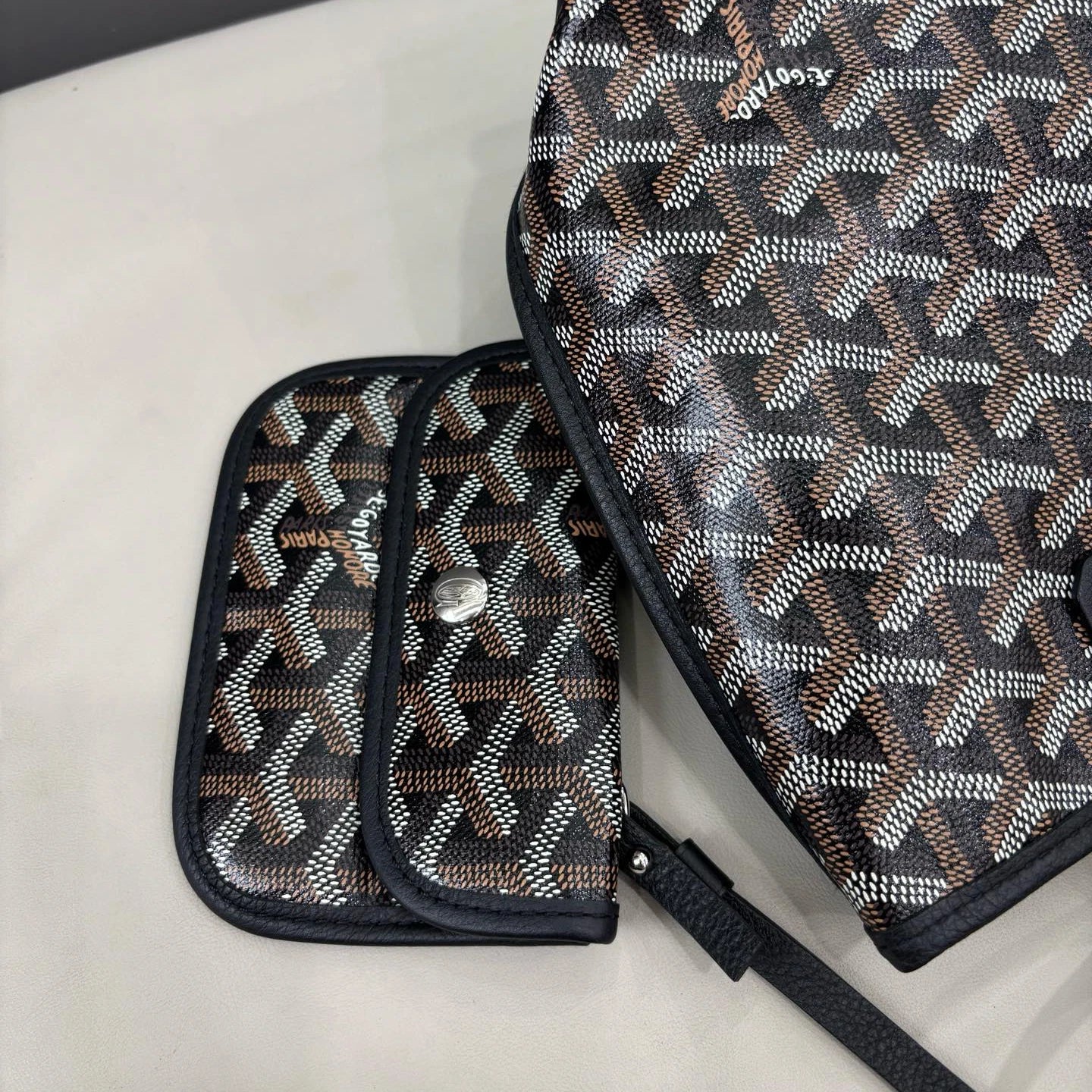 Goyard Anjou Tote Mini Top Handle Shoulder Bag Black Silver Women Classic