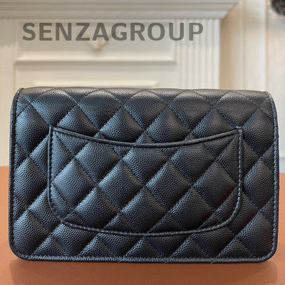 Chanel Camellia Quilted Calfskin WOC Chain Crossbody Bag Black Gold