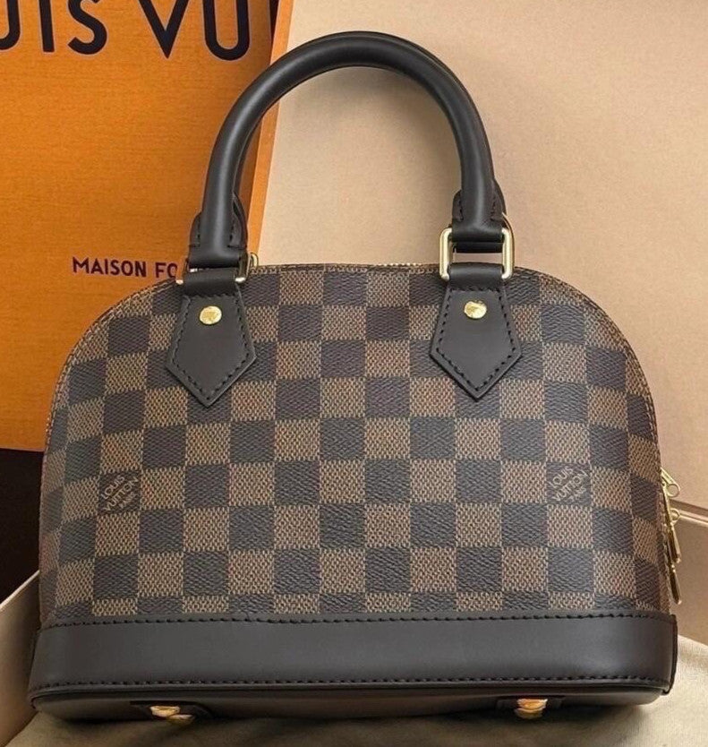 Louis Vuitton Damier BB Top Handle Bag Brown Gold Women Classic Designer