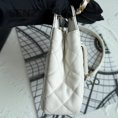 Chanel Small White Quilted Chain Crossbody Bag Gold Hardware