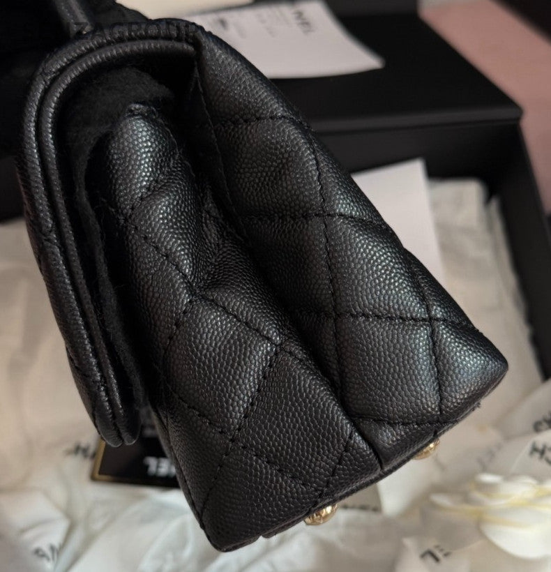 Chanel Cocohandle Mini Diamond Top Handle Bag Chain Crossbody Black Gold Women