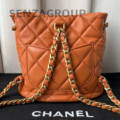 Chanel Quilted Small Orange Chain Backpack Classic Fashion Women