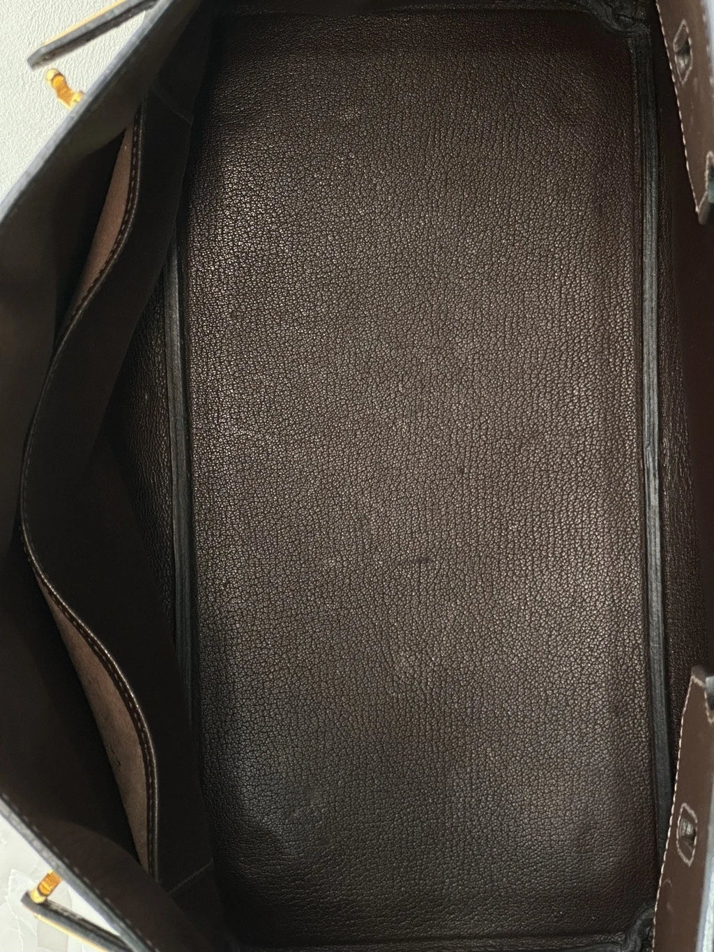 Authentic Hermes Hac 32 Ebene Epsom Leather Tote Top Handle Bag Gold Hardware