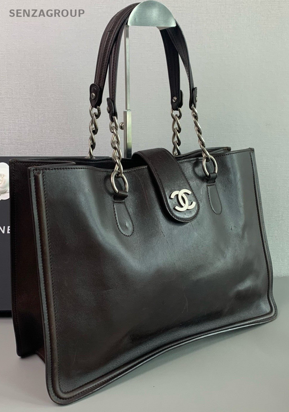 Chanel Vintage Calfskin Tote Shoulder Bag Brown