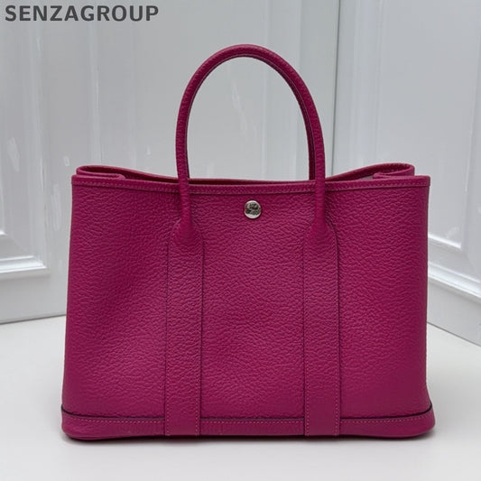 Hermes Garden Party30 Top Handle Bag Purple Silver Women Classic