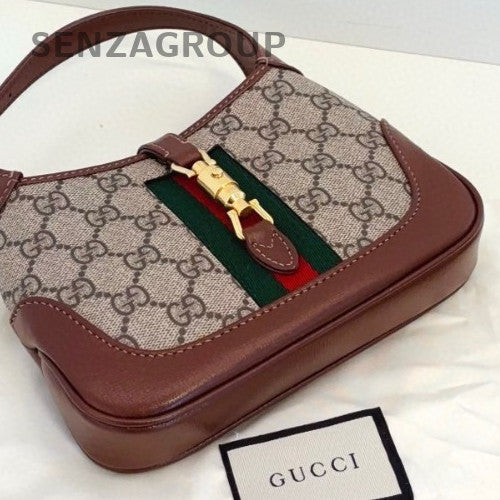 Gucci Jackie1961 Mini Top Handle Bag Crossbody Brown Gold Women Classic