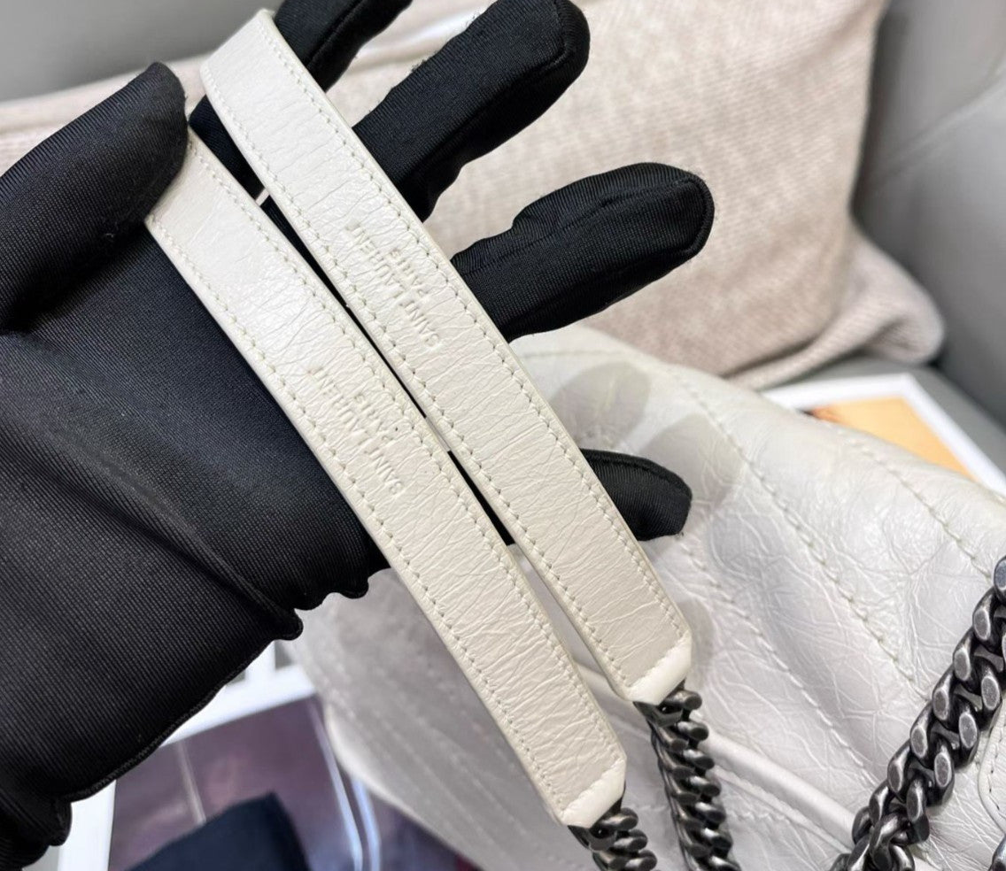 Saint Laurent Niki MM Chain Shoulder Bag White Silver Used Women Classic