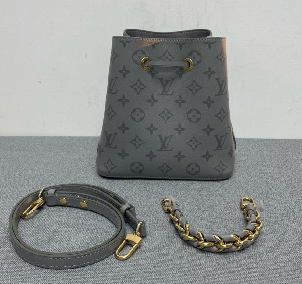 Louis Vuitton Monogram Calfskin Bucket Top Handle Shoulder Crossbody Gray Women