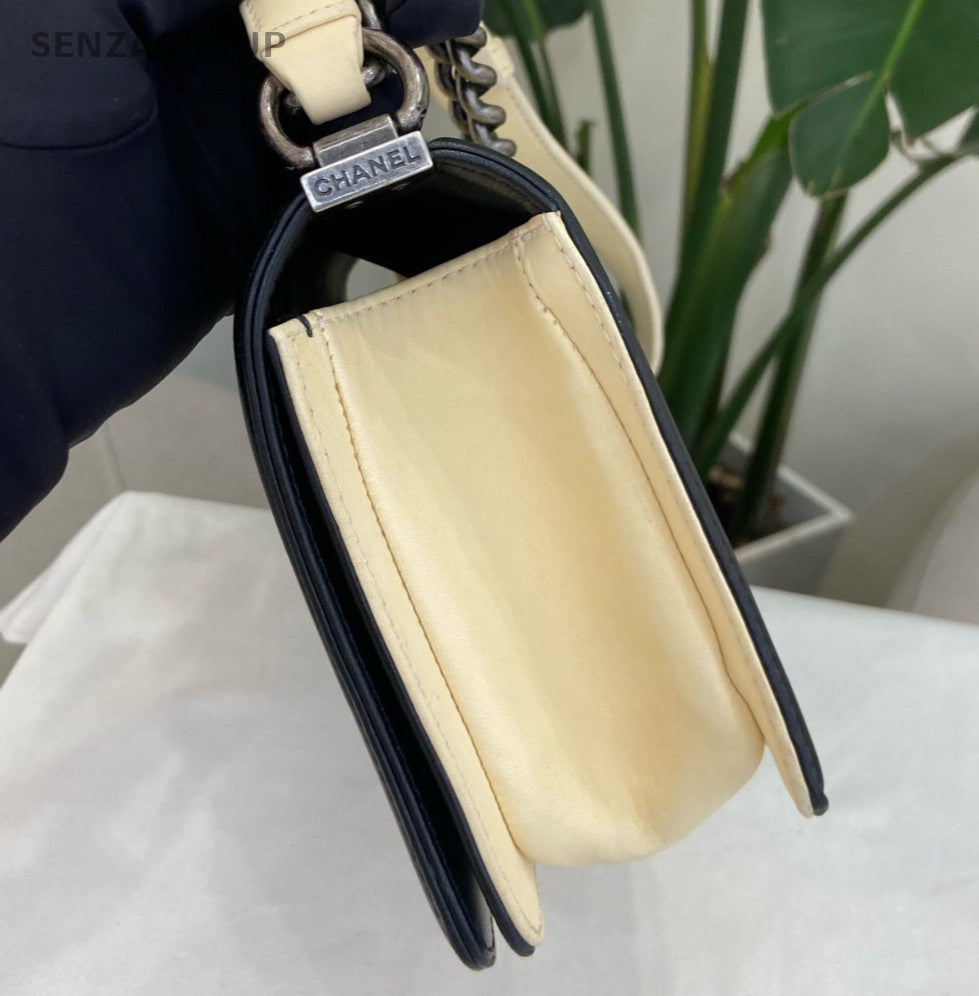 Chanel Leboy MM Chain Shoulder Bag Crossbody White Black Silver Women Classic