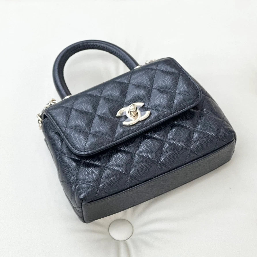 Chanel Coco Handle Mini Calfskin Chain Top Handle Crossbody Black Women S