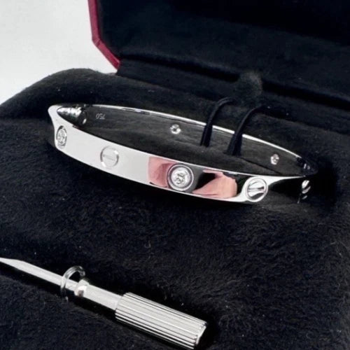 Cartier Love Classic Bracelet 4 Diamonds 18K White Gold Double Screw Bangle