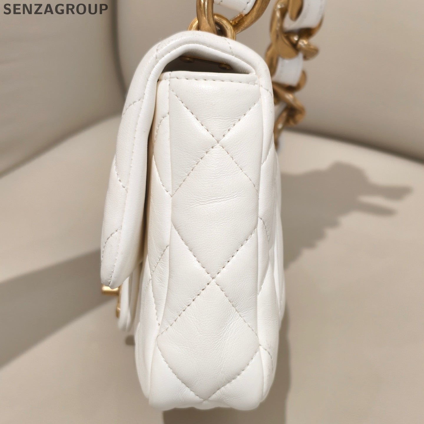 Chanel Classic Flap Small White Gold Chain Shoulder Bag - Fashion Women