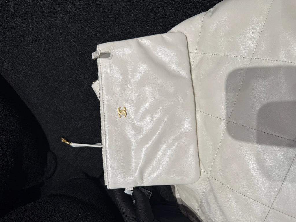 New CHANEL Calfskin 22Bag Medium White Gold Tote Bag For Women