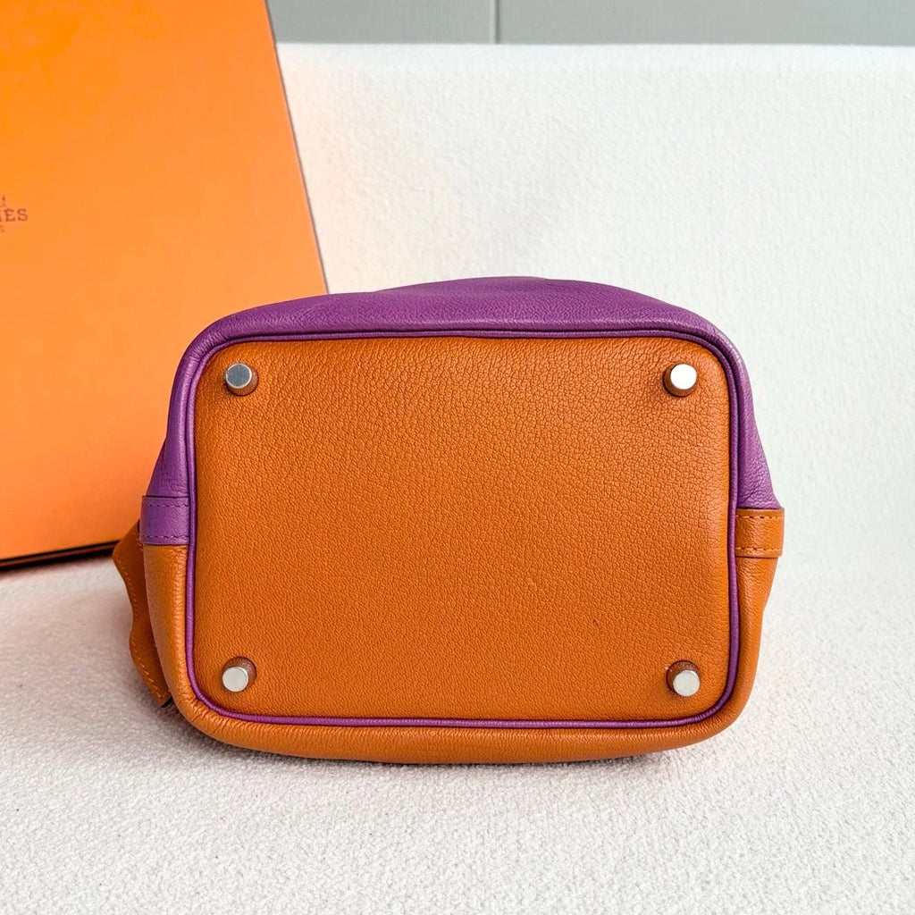 Hermes Picotin18 Top Handle Bag Orange Purple Silver Women Classic