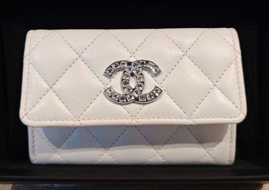 Chanel 24S Clutch White Silver Diamond Used Women Classic