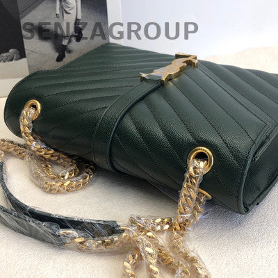 Saint Laurent Envelope Chain Bag Green Gold Hardware Classic Women's