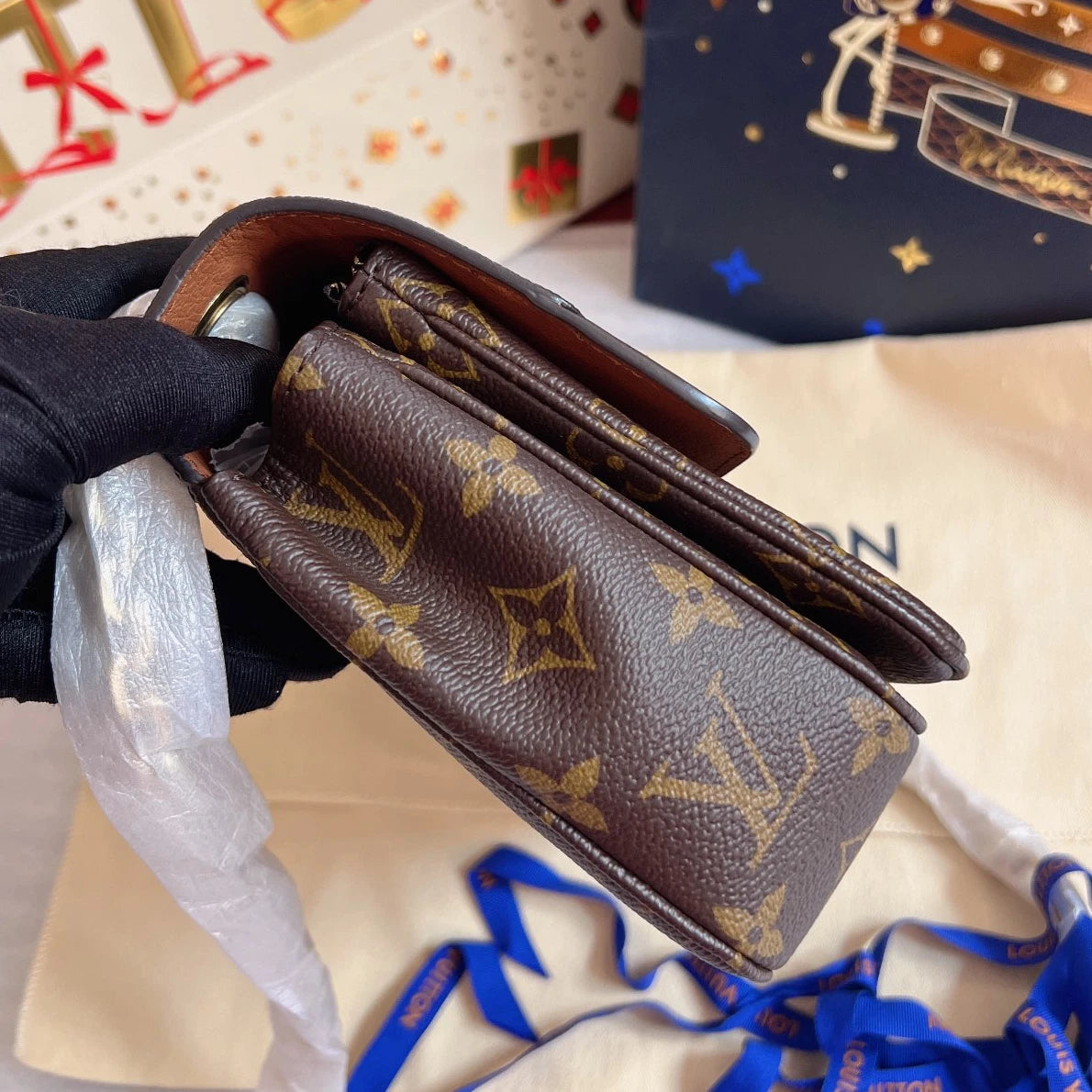 Louis Vuitton Marceau Monogram Shoulder Bag Brown Gold Women Classic