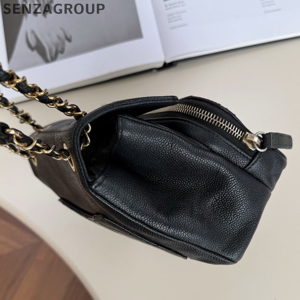 Chanel Diamond Chain Black Gold Shoulder Bag Crossbody Women Classic