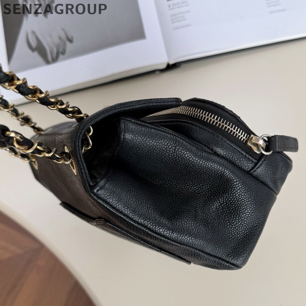 Chanel Diamond Chain Black Gold Shoulder Bag Crossbody Women Classic
