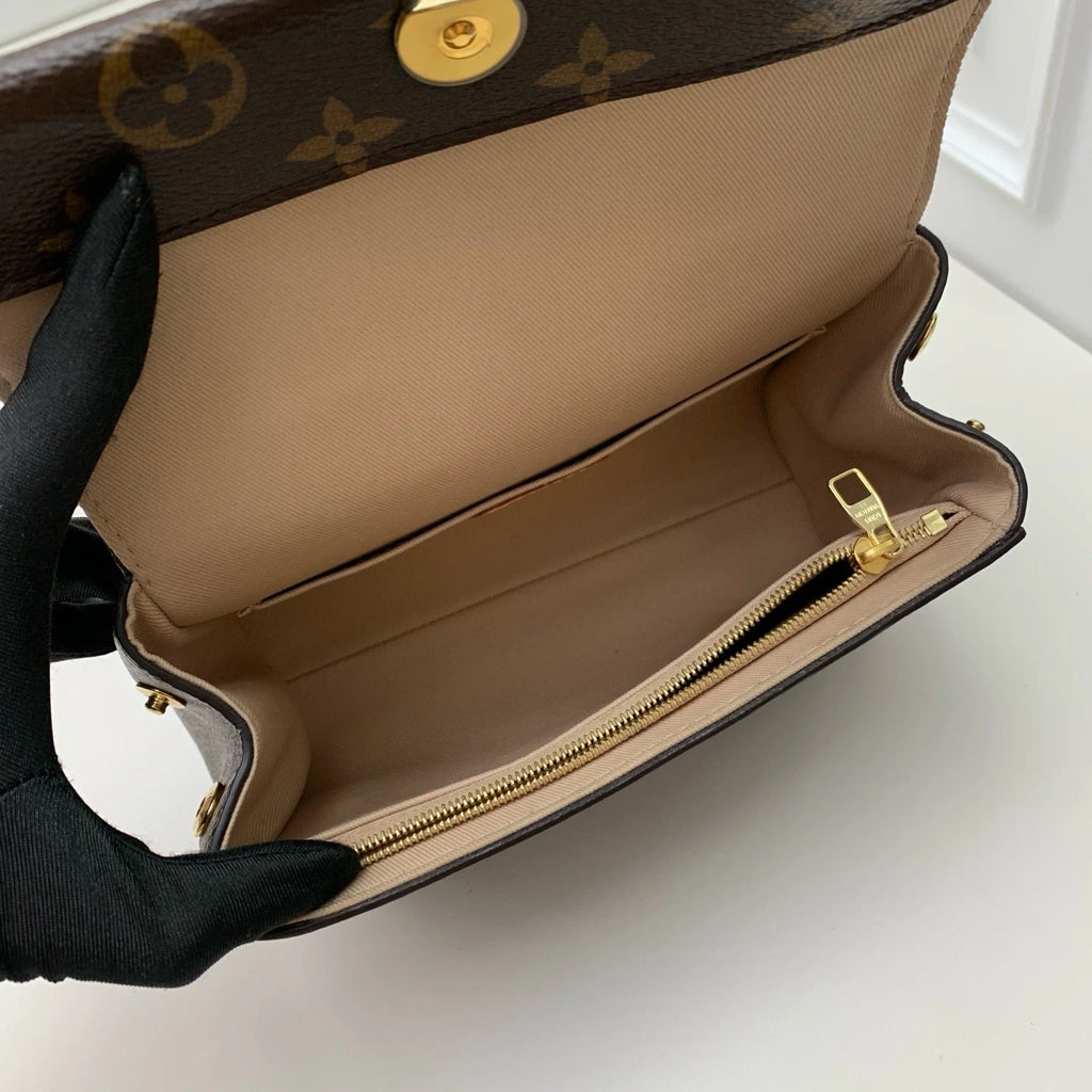 Louis Vuitton Cluny Brown Gold Crossbody Top Handle Excellent