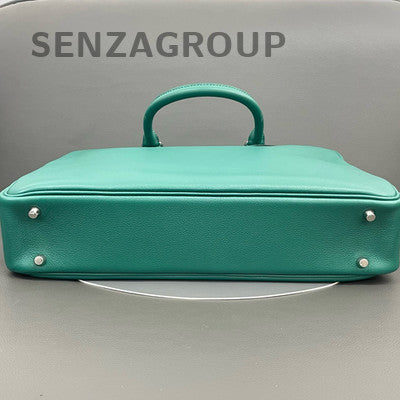 Hermès Plume Green Silver Hardware Calfskin Briefcase Handbag Women's Fashion