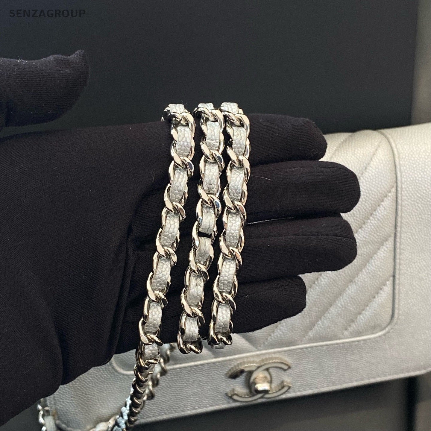 Chanel WOC Chain Lambskin Shoulder Bag Crossbody Silver Women Classic Designer