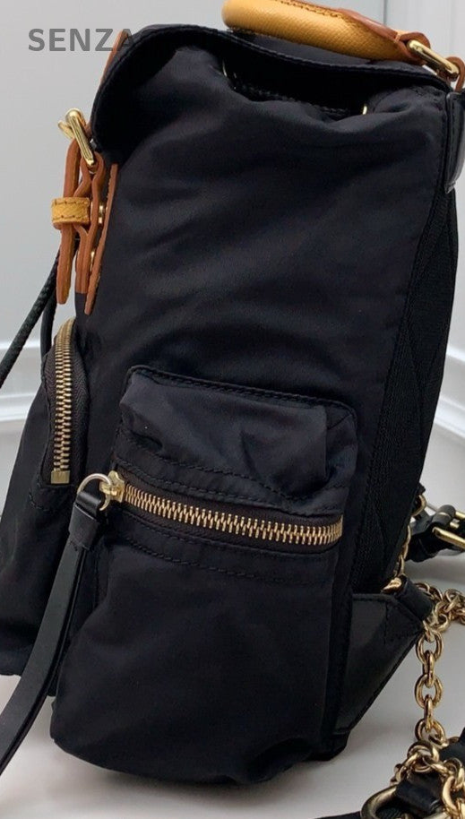 Burberry Nylon Backpack Black Gold Used Women Classic