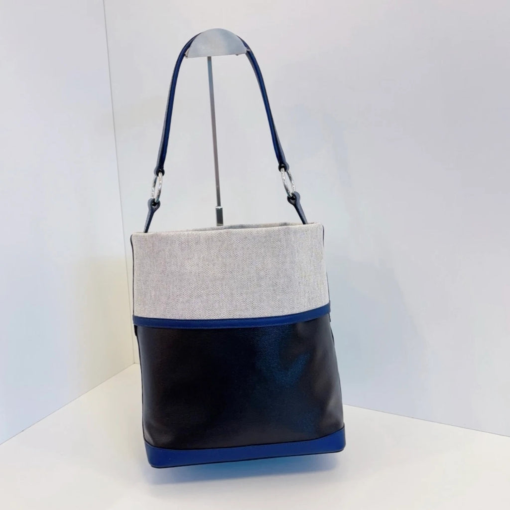 Hermes Colroule25 Canvas Bucket Shoulder Bag Black White Silver Unisex Adults