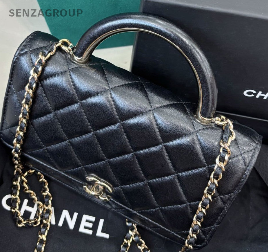 Chanel WOC Diamond Chain Shoulder Bag Crossbody Black Gold Women Classic