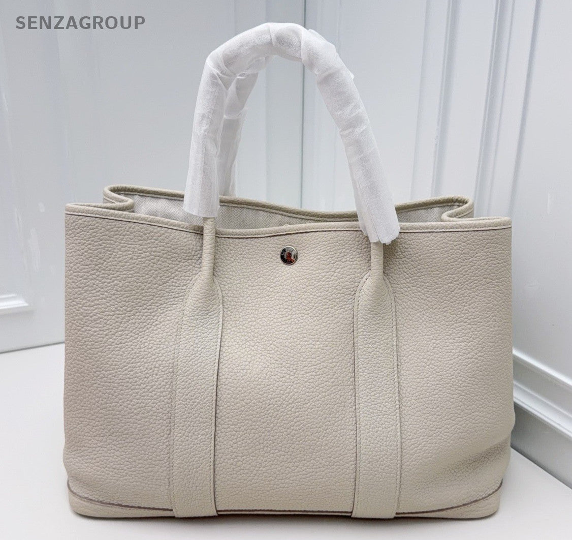 Hermes Garden Party Top Handle Bag White Silver Used Women Classic Fashion