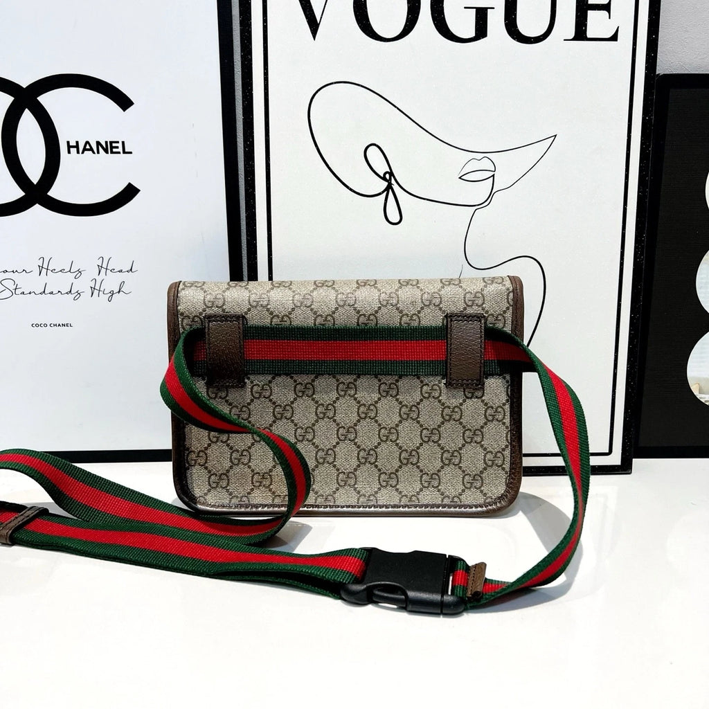Gucci Beige GG Supreme Canvas Brown Trim Crossbody Women