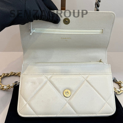 Chanel 19 WOC Lambskin Shoulder Bag White Gold Classic Women