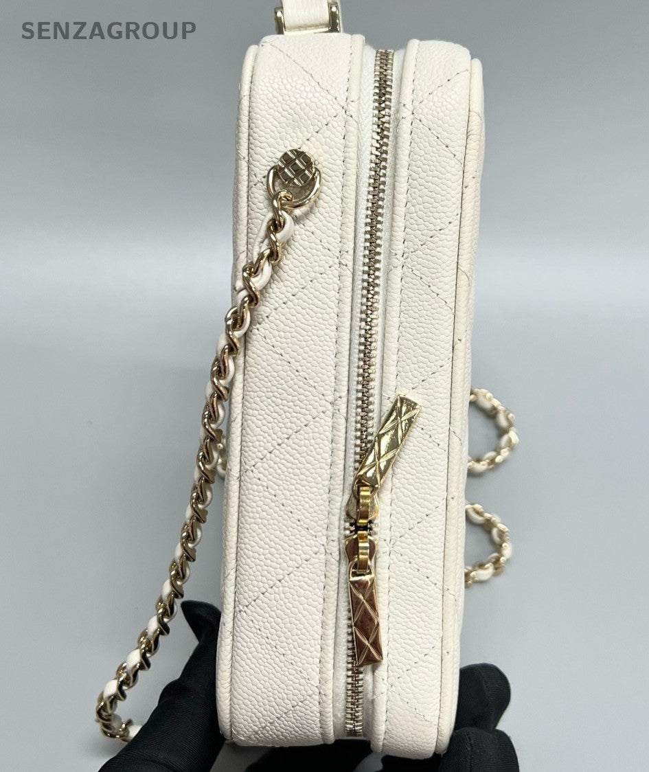 Chanel 22P Diamond Calfskin Chain Shoulder Bag Crossbody White Women Classic