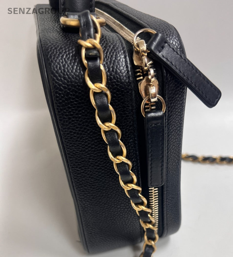 Chanel Vanity Chain Shoulder Bag Crossbody Diamond Black Gold Women Classic