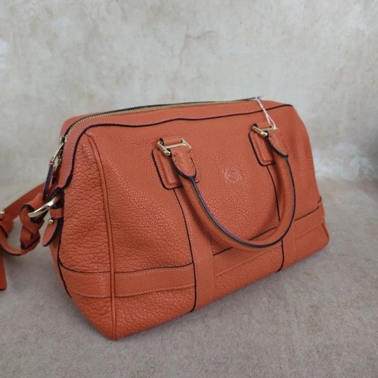 Loewe Vintage Orange Leather Boston Bowling Handbag For Women