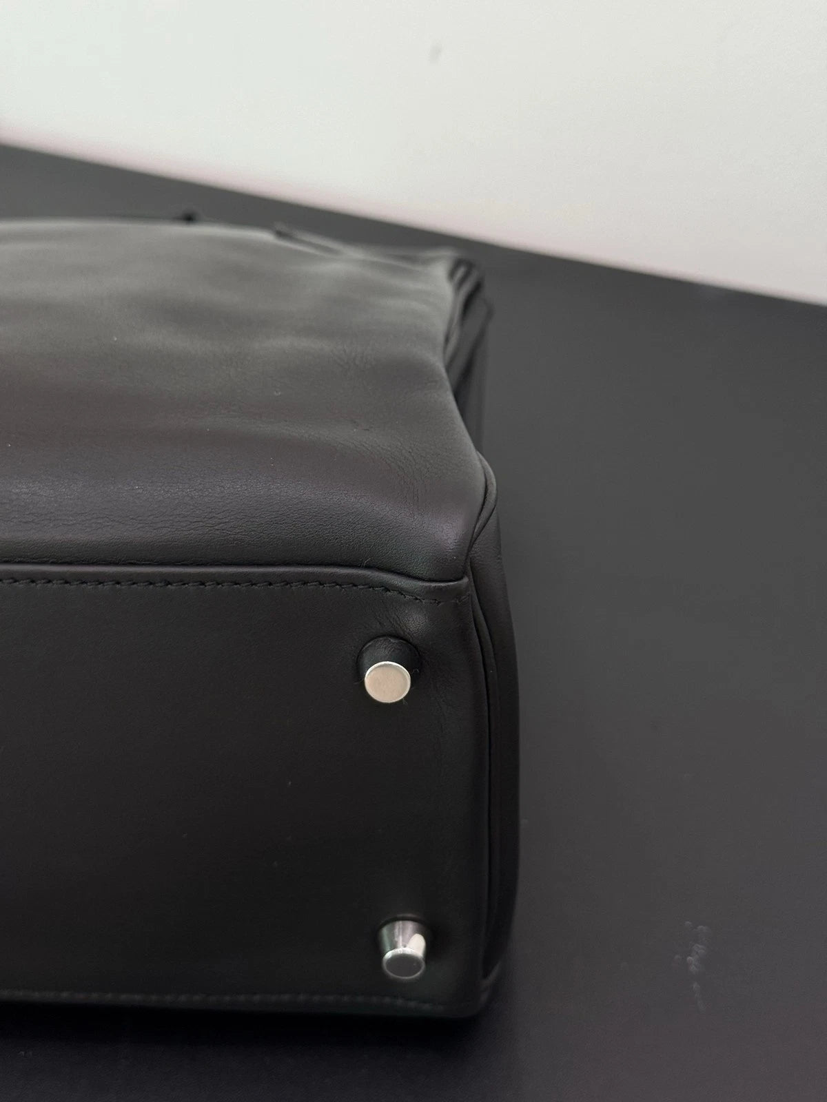 Hermes Kelly32 Evergrain Top Handle Bag Crossbody Black Silver Classic Women