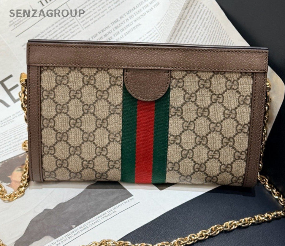 Gucci Ophidia Chain Crossbody Brown Gold Used Women Classic Fashion