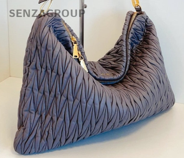 Miu Miu Calfskin Zipping Shoulder Bag Gray Gold Used Women Classic Designer